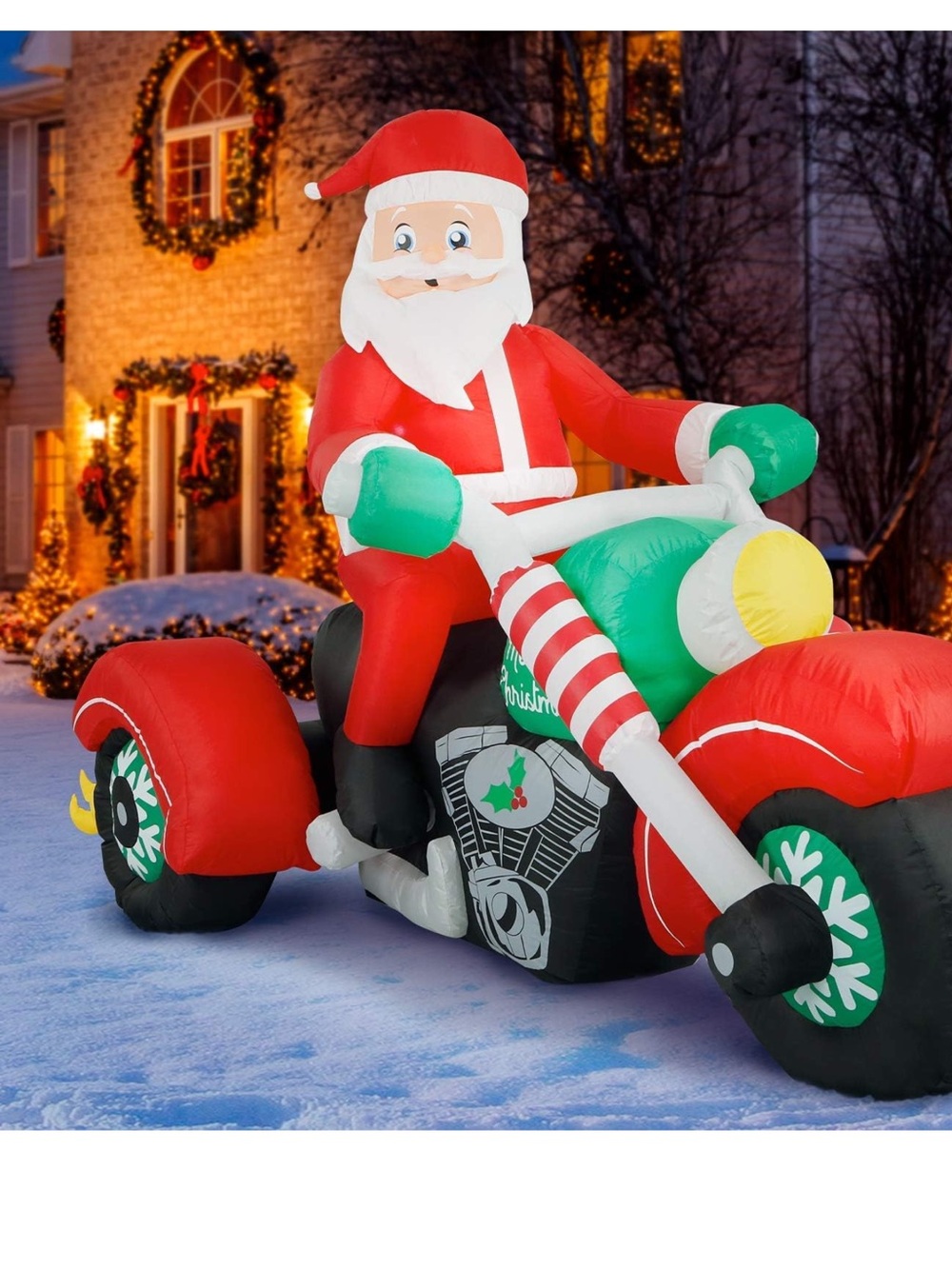 Holiday Santa on Motorcycle Inflatable - Red/Green